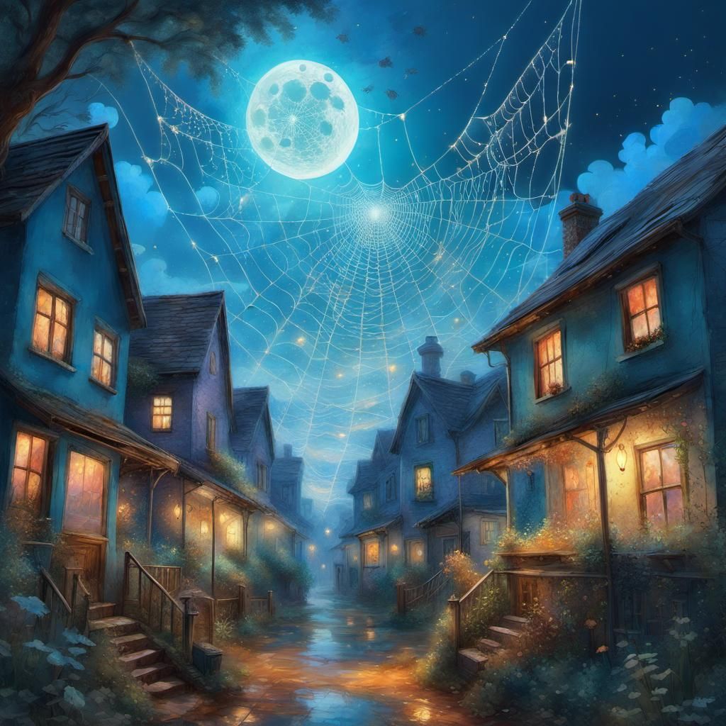 Magical Spiderweb in Moonlight: Fantasy Illustration