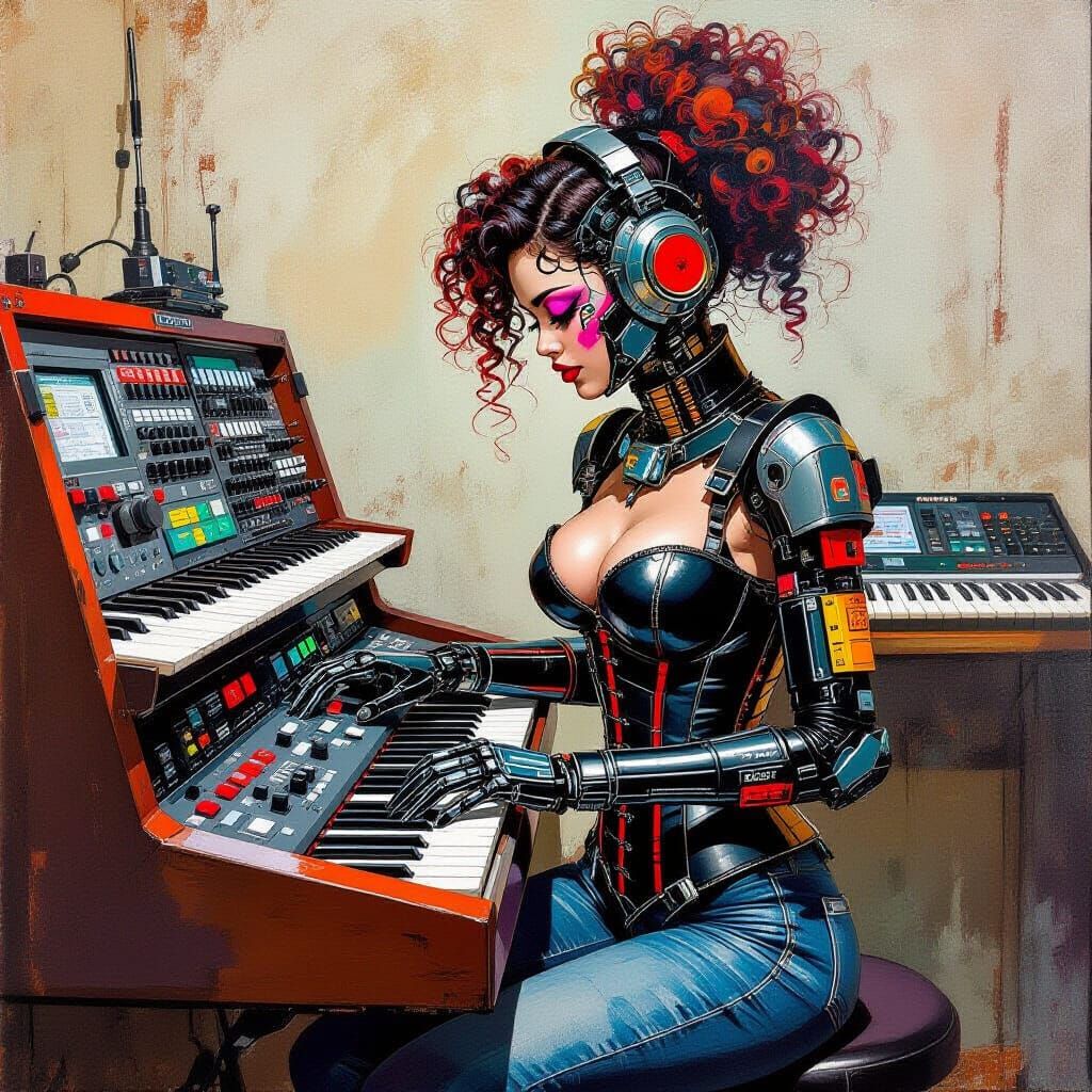 Dieselpunk Robot Girl: Abstract Expressionist Portrait