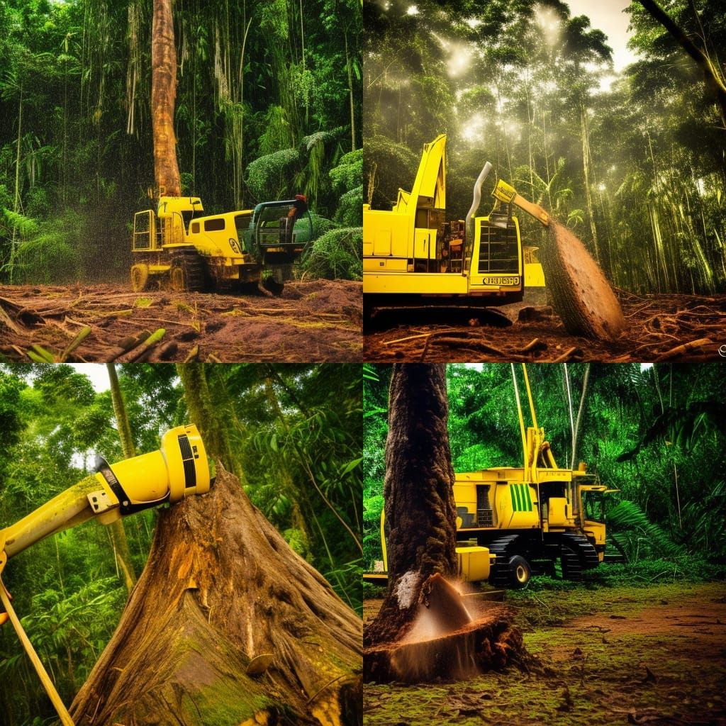 Deforestation: Yellow Machine in Amazon Rainforest