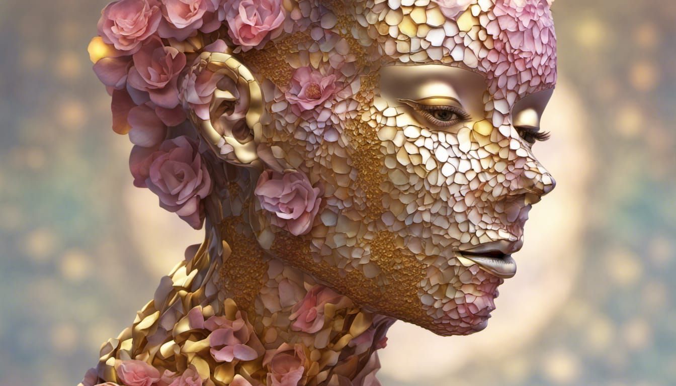 Android Robot Portrait with Rose Petals