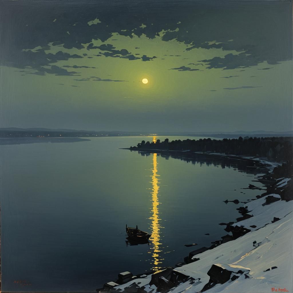 Night on the Dnieper: A Luminous River Painting