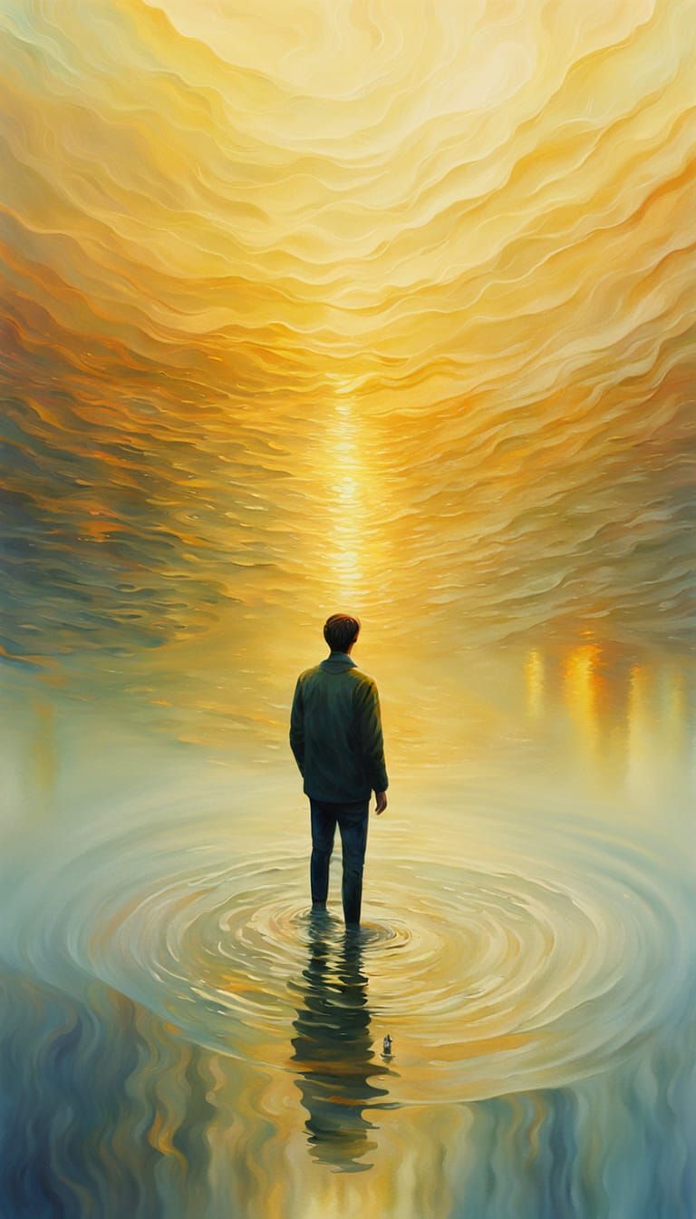 Dreamlike Figure in Water: An Oil Painting