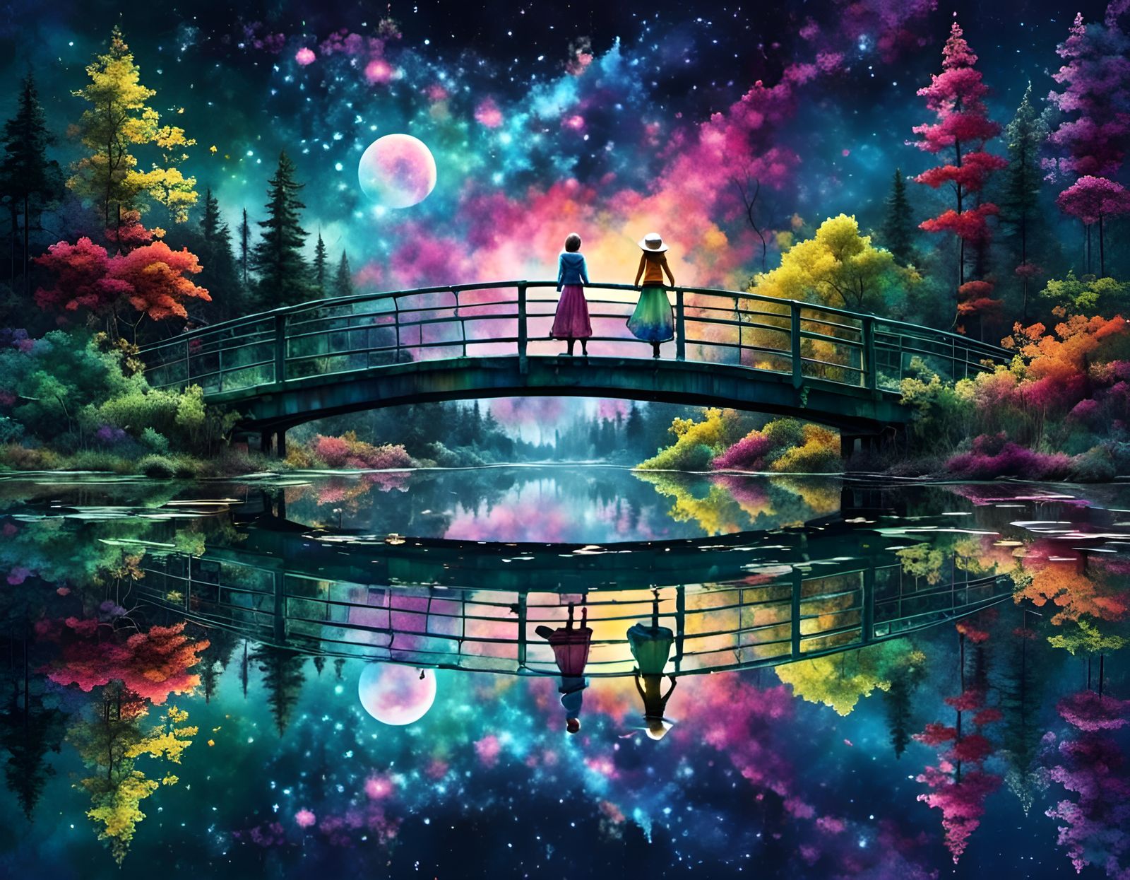 Magical Rainbow Reflection of Children at Night