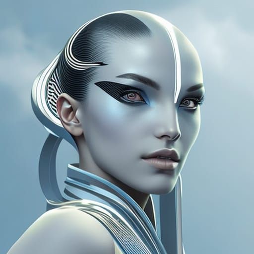 Android Portrait with Futuristic Device, Digital Art