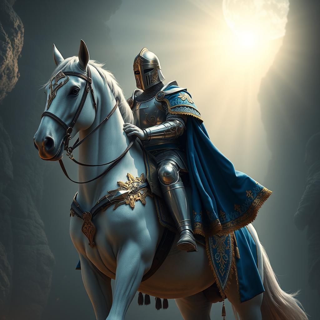 Knight and Horse in Canyon, Fantasy Concept Art