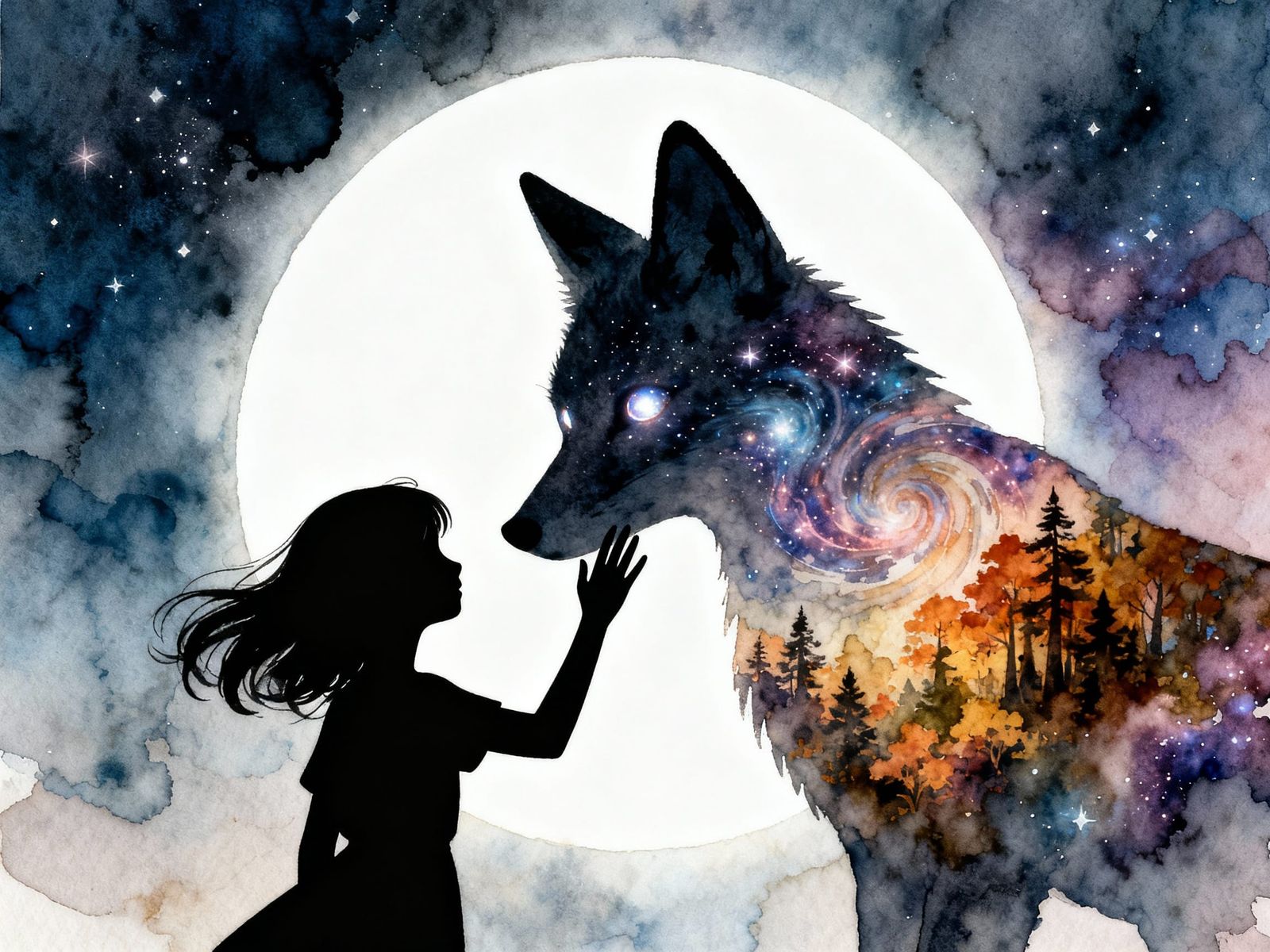 Girl Meets Galaxy-Eyed Fox in Lunar Glow