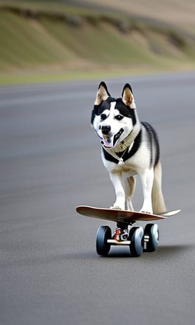 Husky Dog on Skateboard: Award-Winning Illustration
