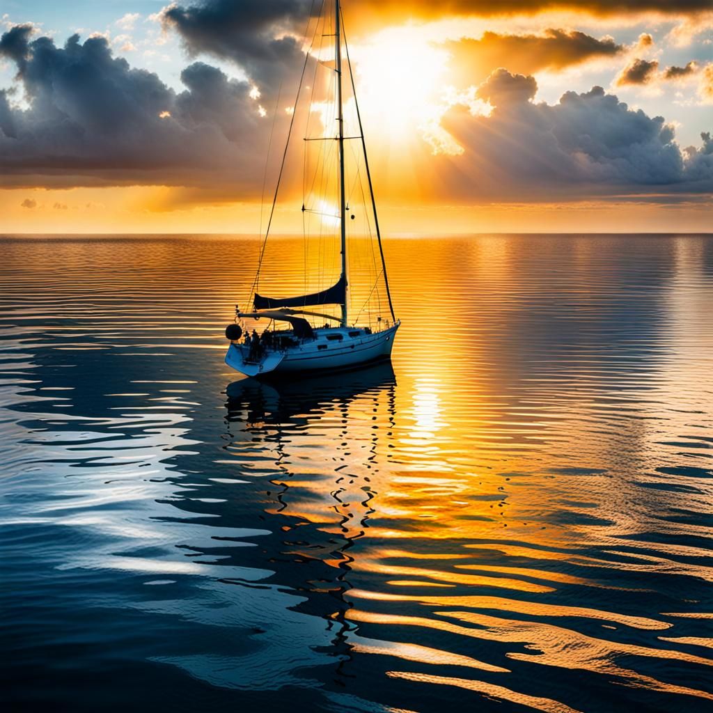 Sunset Sailboat Reflection on Ocean Postcard