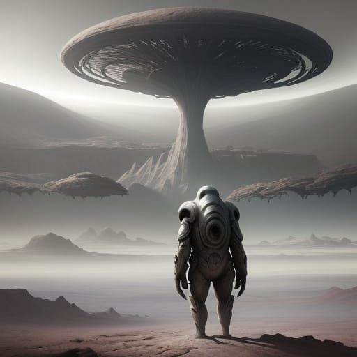 Surreal Alien Landscape with Village and Flora