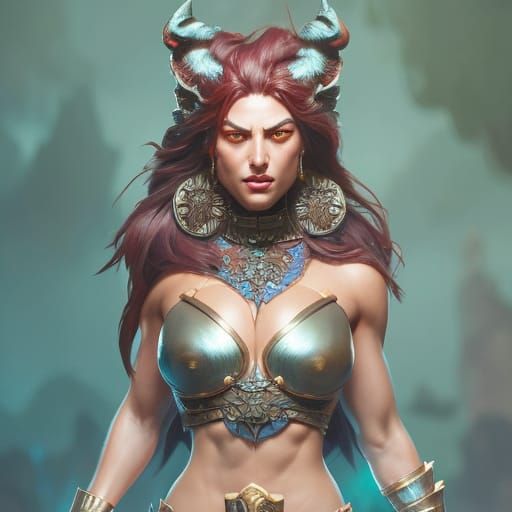 Muscled Orc Female Portrait in Hyperdetailed Style