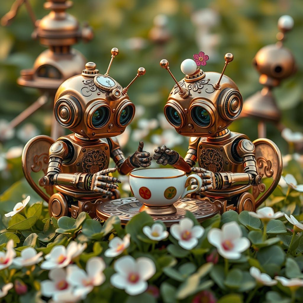 Steampunk Robots' Whimsical Tea Party