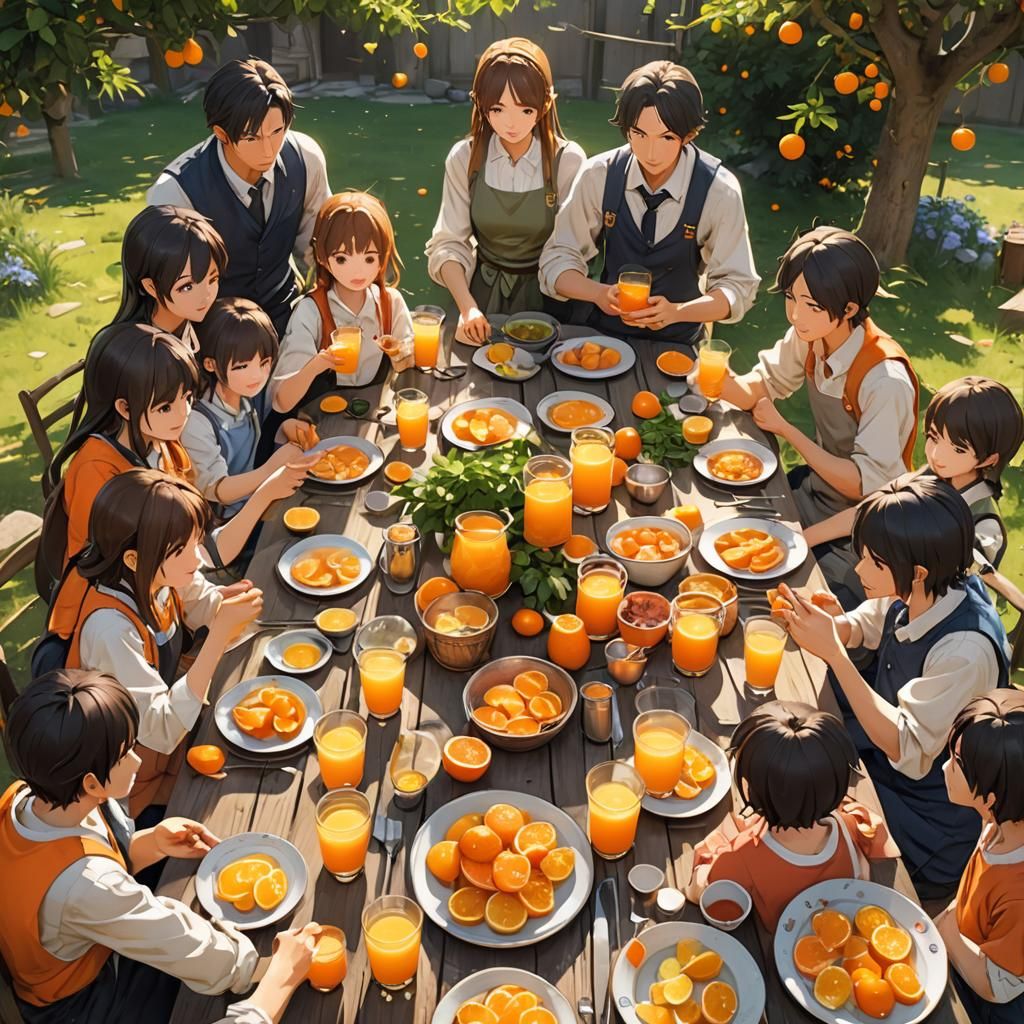 Family Celebrates Orange Juice Day: 3D Anime Art