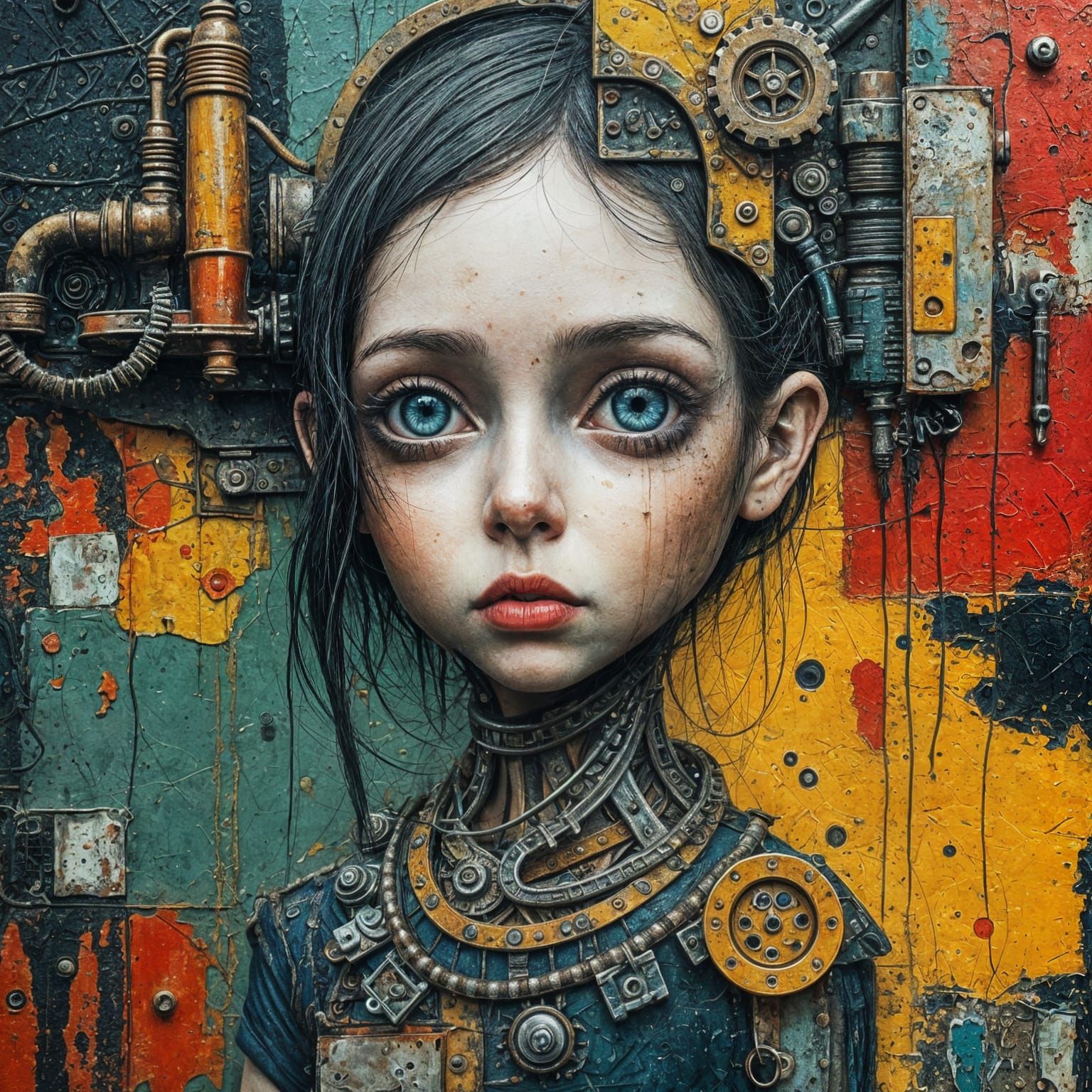 Dystopian World in Industrial Surrealist Impasto