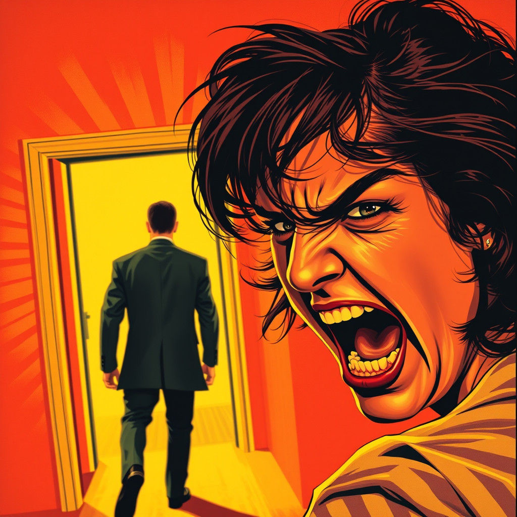 Enraged Woman Shouting, Op Art Style