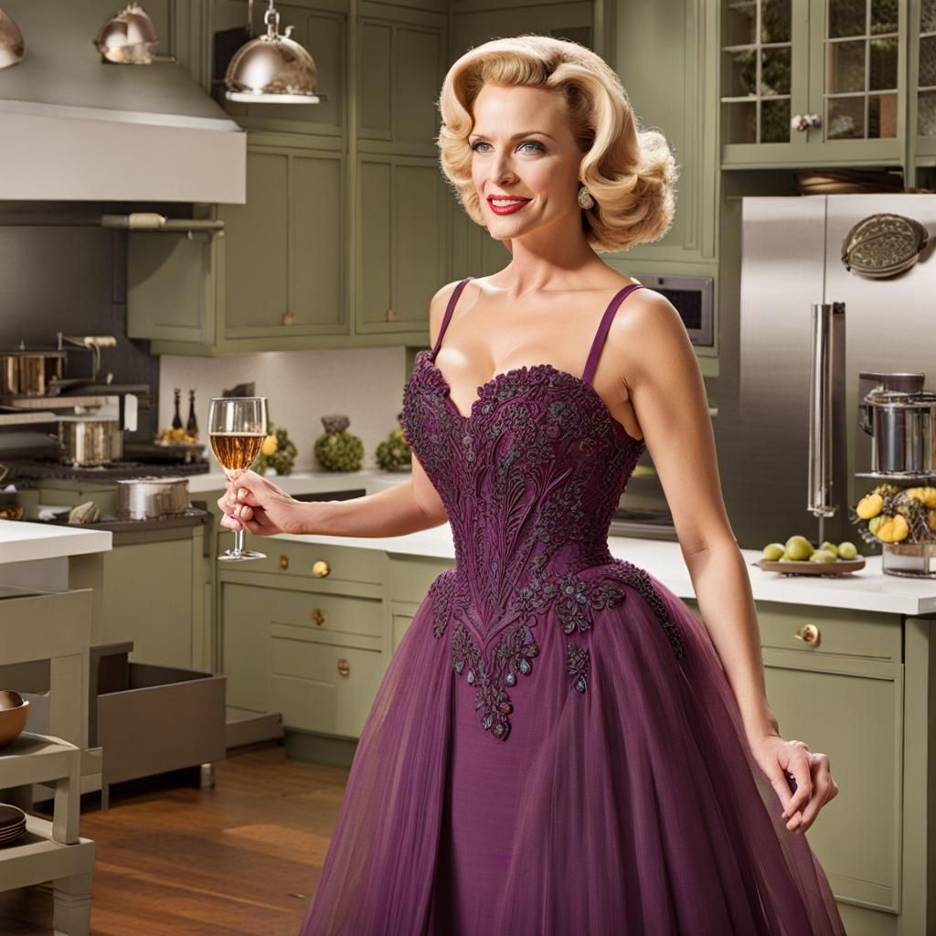 Betty Draper in Evening Gown in Kitchen