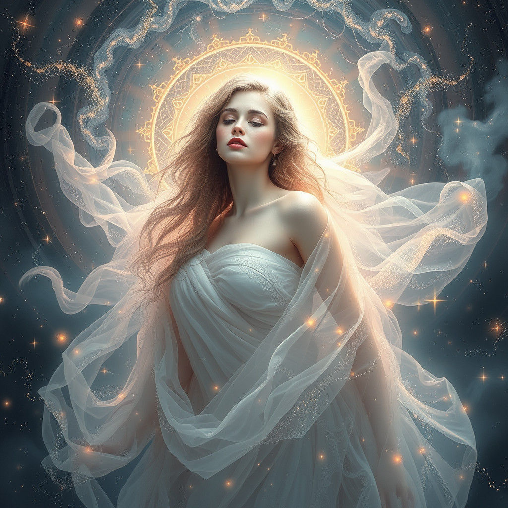 Ethereal Woman in Astral Cosmos: A Visionary Portrait