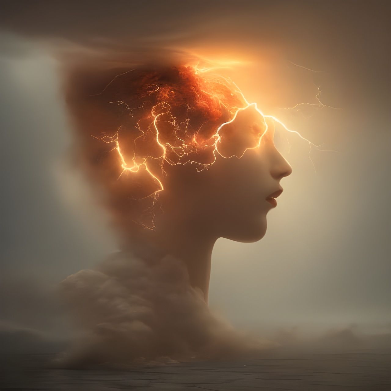 Human Brains in Lightning Storm: Pre-Raphaelite Art