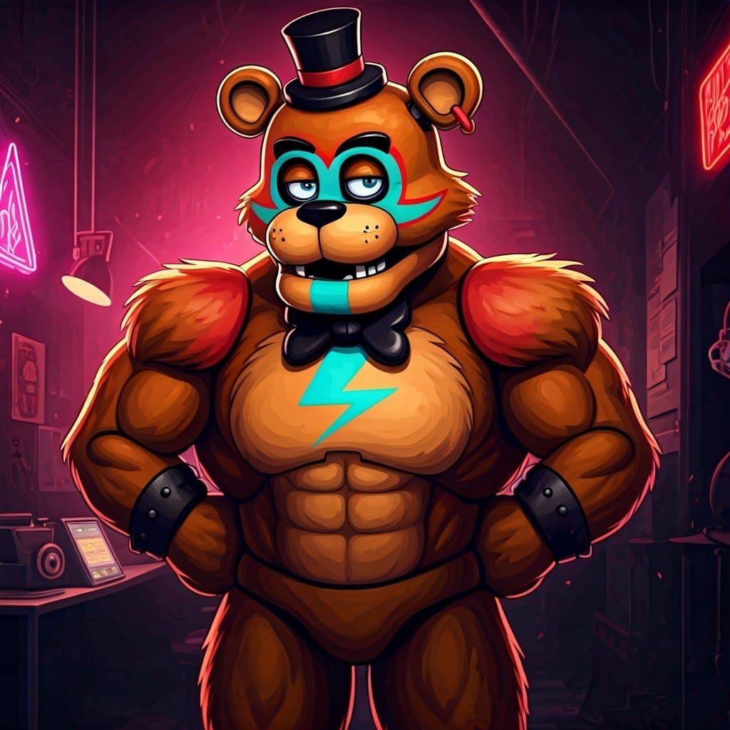 Freddy Fazbear as Giga Chad in Comic Style