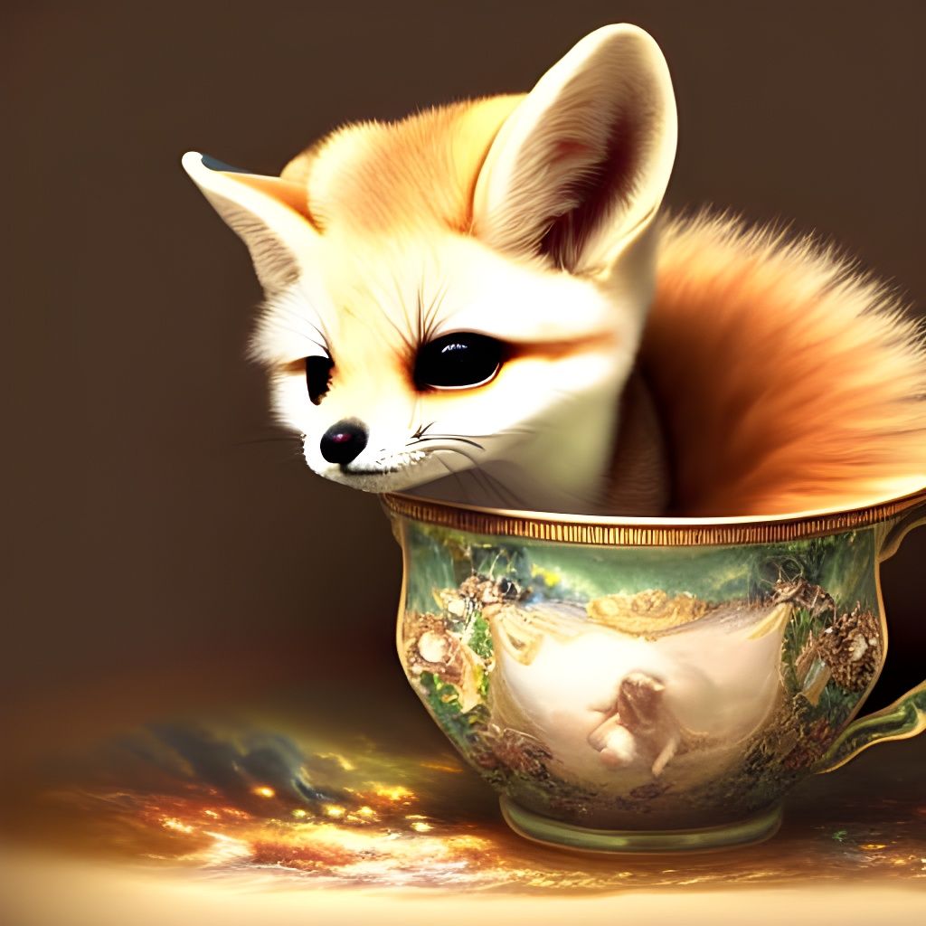 Fennec Fox Portrait Sleeping in Teacup