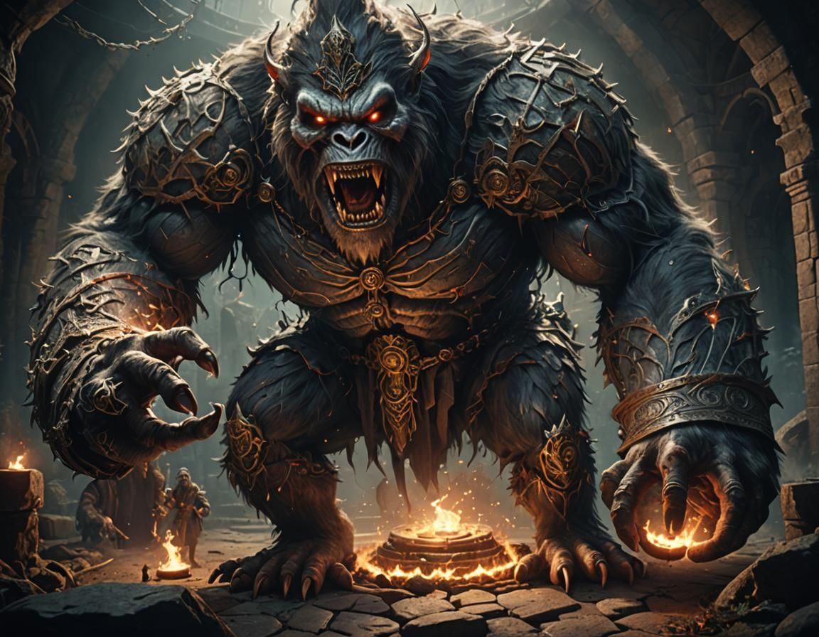 Evil Wizards Summon Ape Demon: Fantasy Concept Art