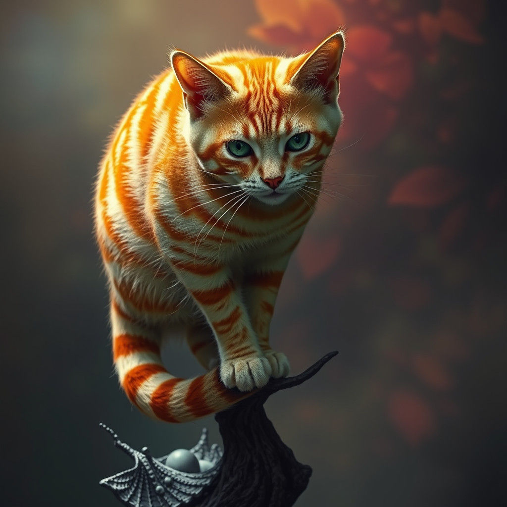 Hyperrealistic Striped Cat Balancing: Digital Art