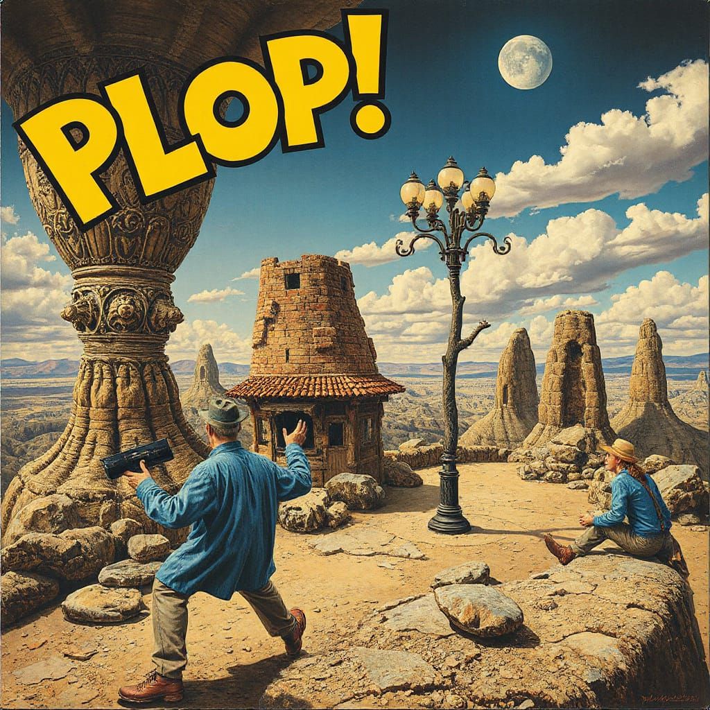 Surrealistic Masterpiece in the Style of Hopper and Gilliam