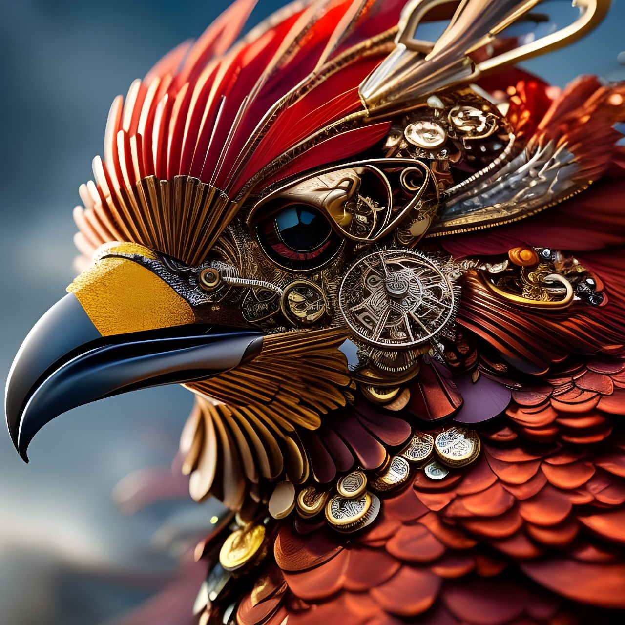 Steampunk Rooster Portrait in Detailed Metalwork