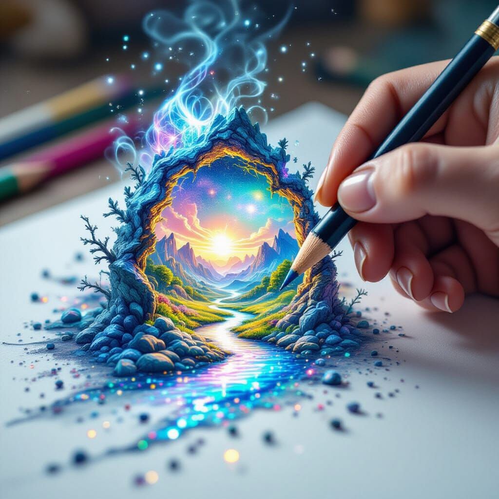 Artist's Hand Portal Reveals Fantastical Landscape