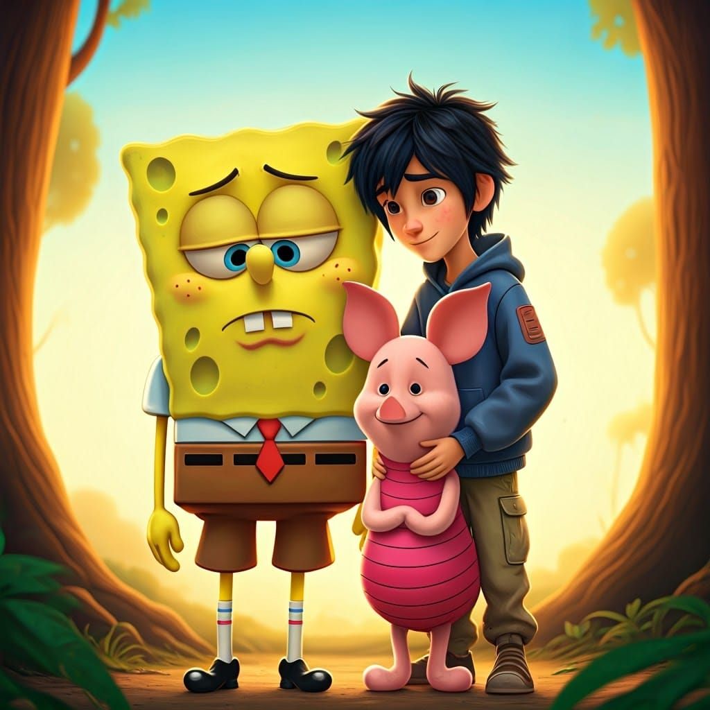 SpongeBob and Hiro Comfort Piglet in Forest Glade