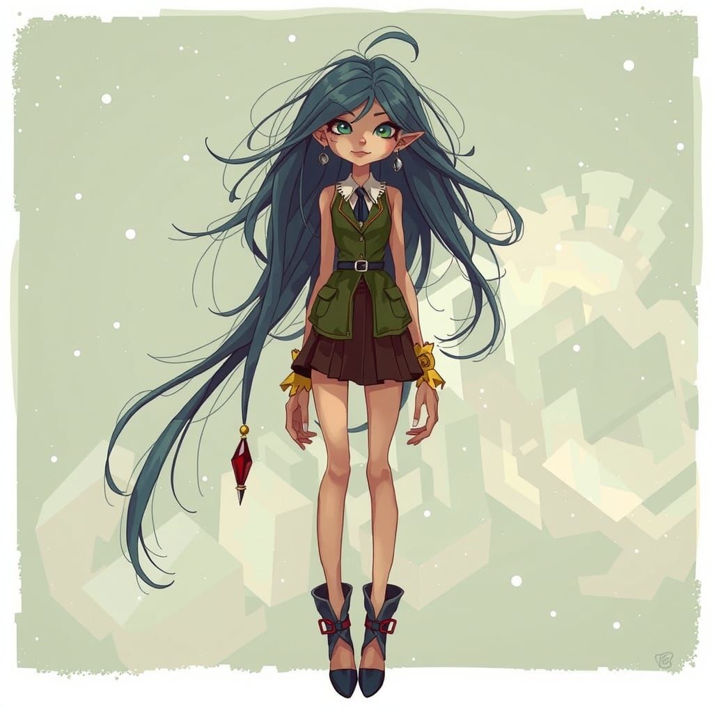 Whimsical Female Character in City Park, Anime Style