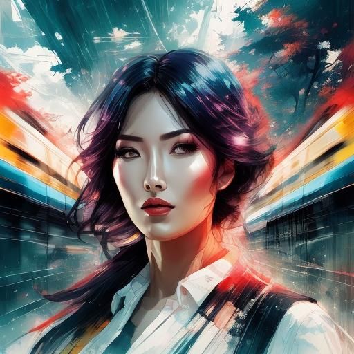 Beautiful Girl with Rainbow in Manhwa Style