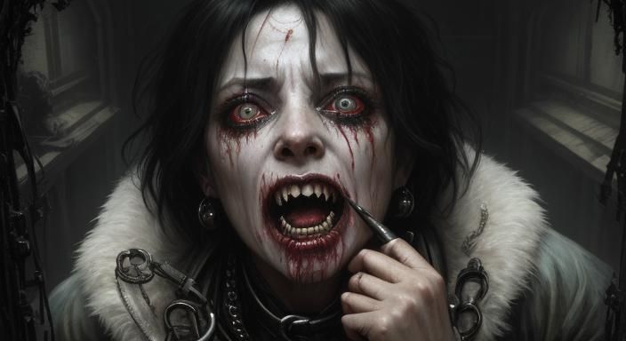 Middle aged woman with crazed eyes