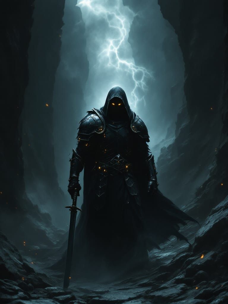Guardian of Vengeance: Warrior Emerging from Darkness