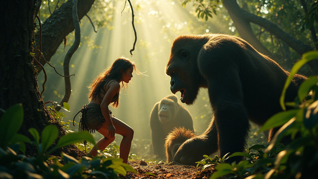 Fearless Girl Confronts Gorilla in Jungle Film Still