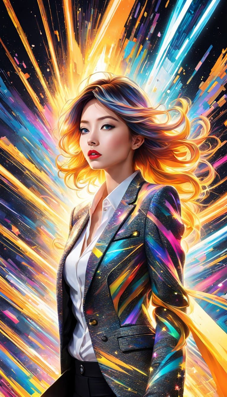 Colorful Businesswoman in Technological Comic Art Style