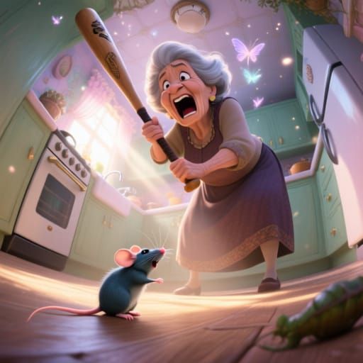 Terrified Woman and Mouse: Fisheye Lens Perspective