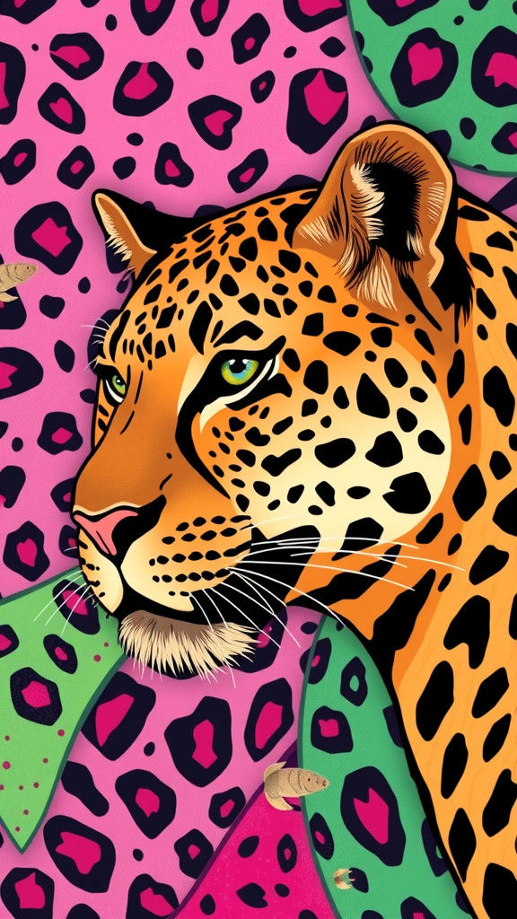 Vibrant Leopard Face in Pop Art Style