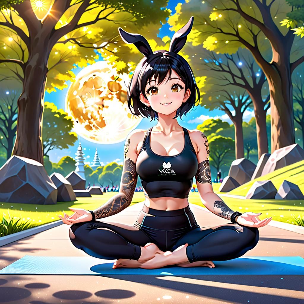 Thai Woman Yoga in Yoyogi Park Anime Style