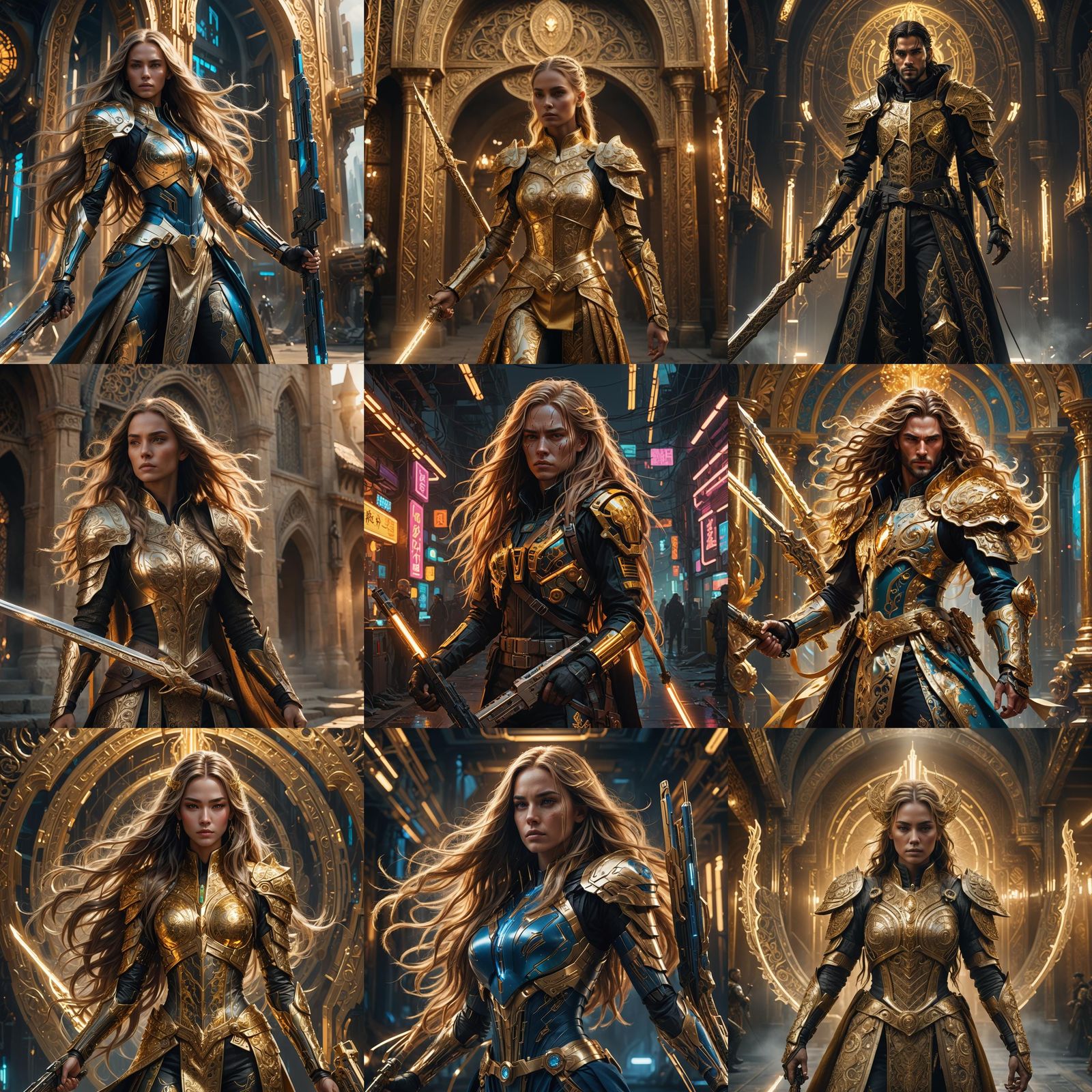 Regal Warrior with Sci-Fi Weapon in Detailed Matte Painting