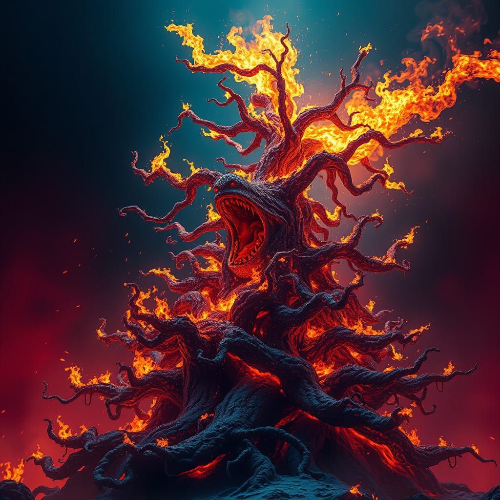 Apocalyptic Christmas Tree Inferno in Futuristic Colors