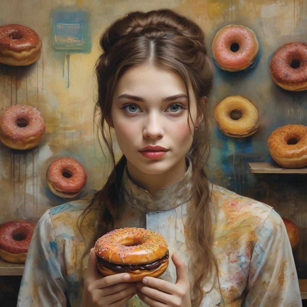 Opera Singer in Donut Shop, Expressive Alcohol Ink Portrait