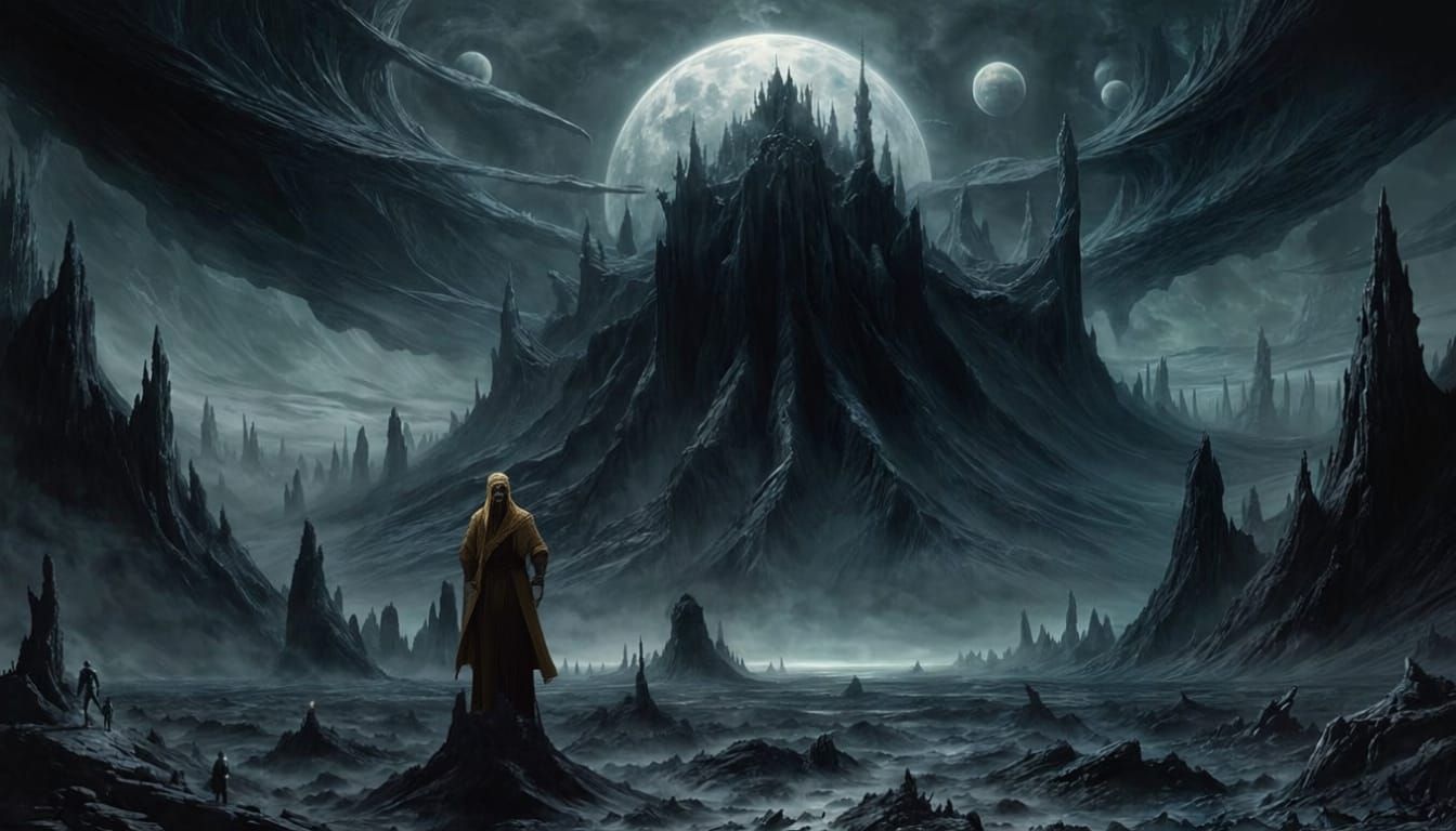 Terrifying King in Yellow on Lovecraftian Plateau of Leng