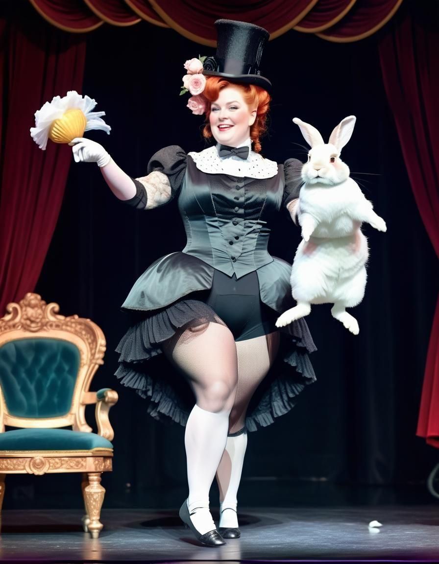 19th Century Magician with Rabbit on Stage