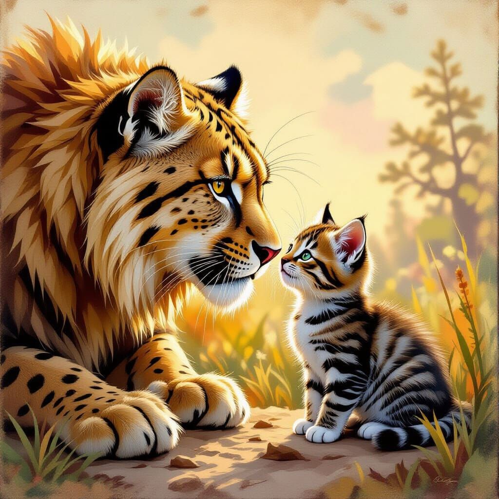 Saber-Toothed Cat and Kitten: A Heartwarming Encounter