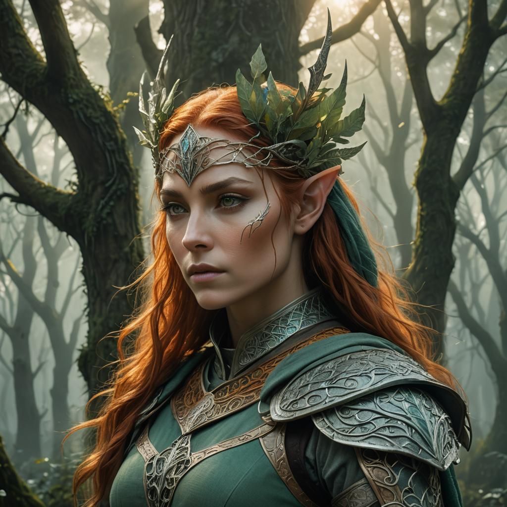 Elven Woman in Forest: Detailed Fantasy Art