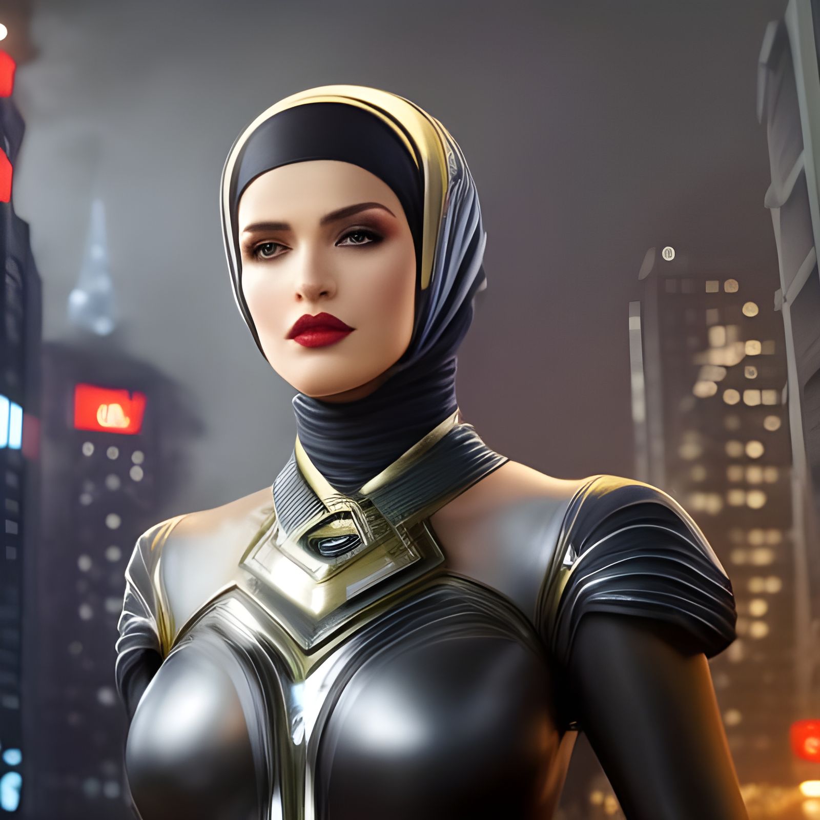 Futuristic Woman in Hijab, Detailed Digital Portrait