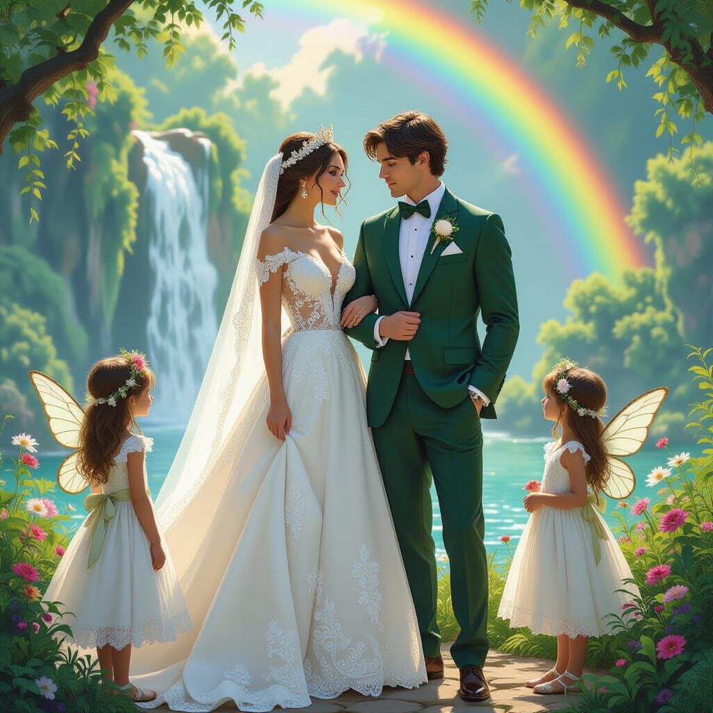 Whimsical Fairy Wedding with Green Hues & Rainbow