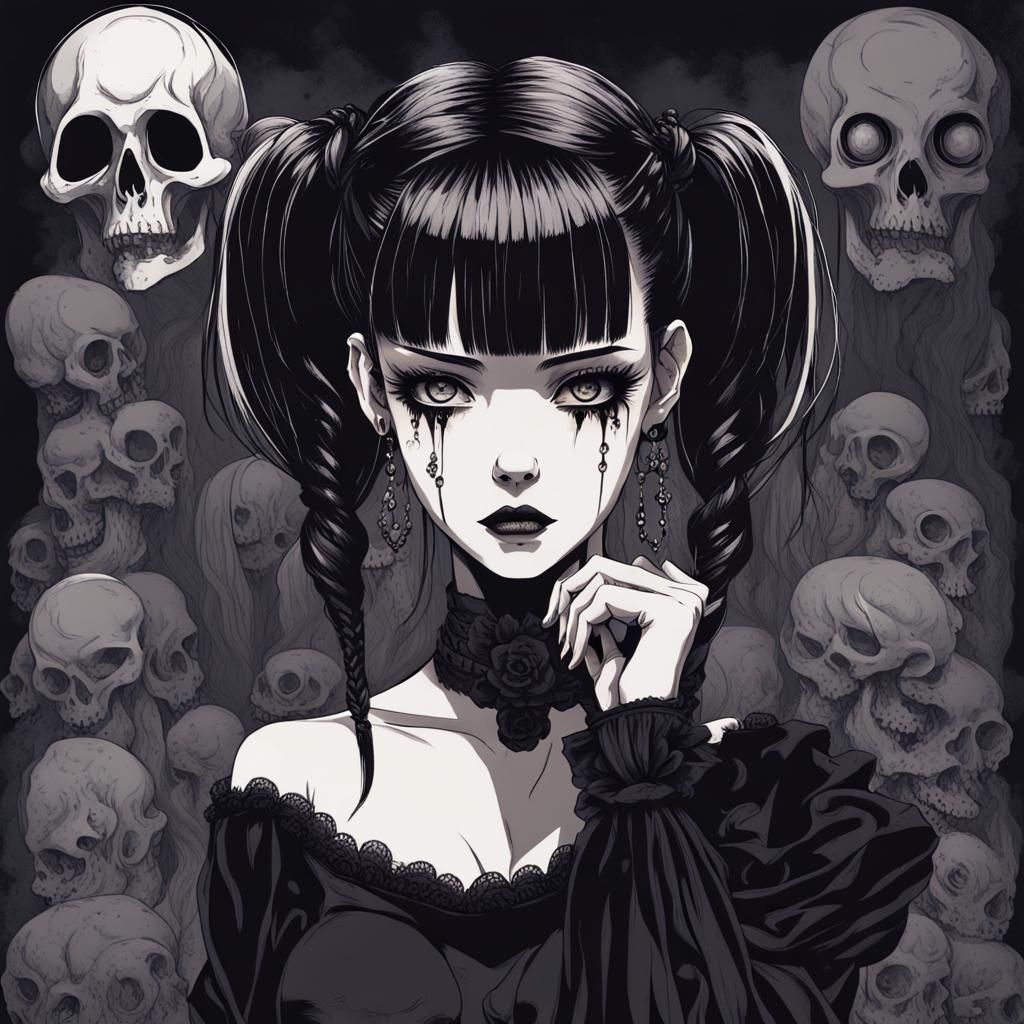 Eerie Anime Girl in Cyberpunk Horror Style