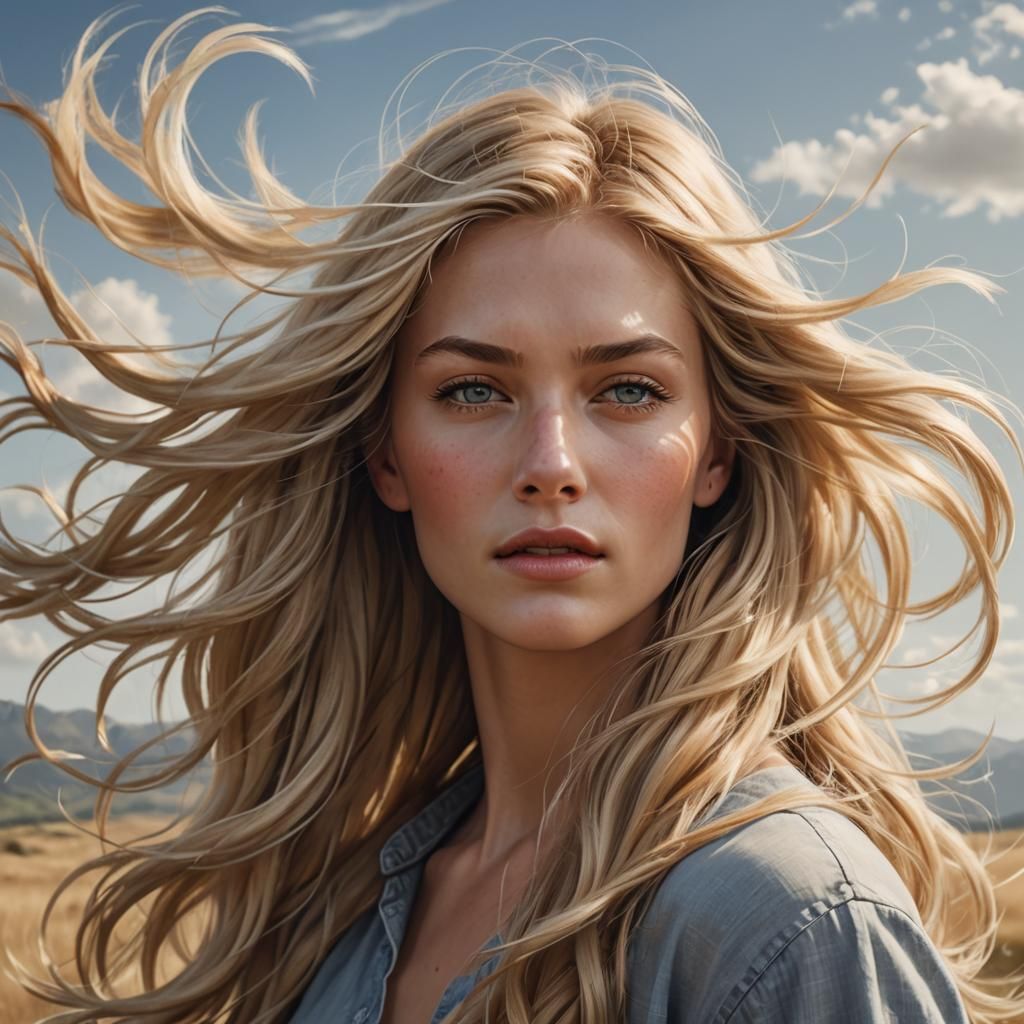 Beautiful Blonde Woman with Flowing Hair