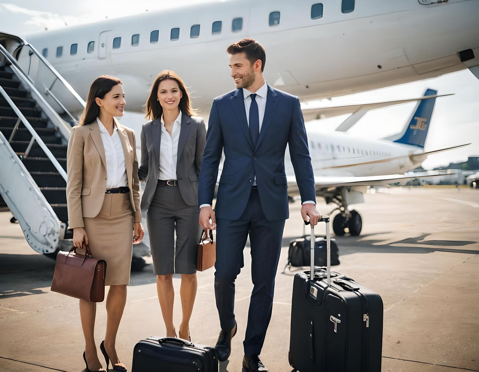 Executives Boarding Plane with Luggage